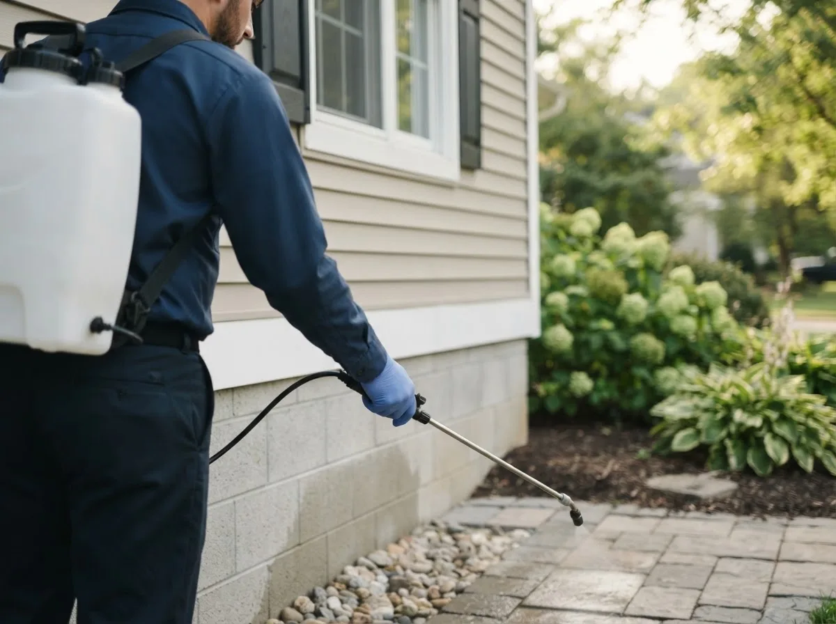 Pest control technician inspecting a home in Lawrenceville, VA